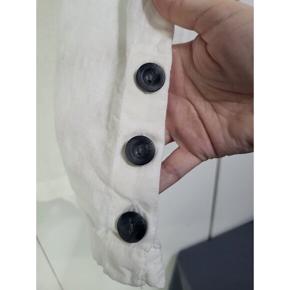 TAHARI Women's SZ LG White 100% Linen Tunic Top Blouse Beach Collared 3/4 Sleeve - Picture 3 of 7